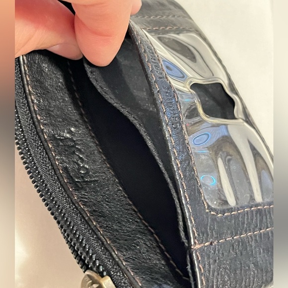 Fossil ID Zip Pouch Wristlet, Black Leather - Picture 5 of 9